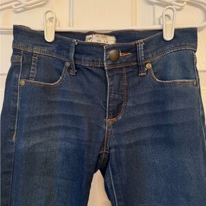 Free People High-Rise Blue Skinny Jeans Whiskered Classic Indigo, Size 24